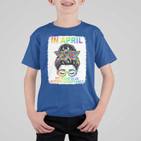 Autism Acceptance T Shirt For Kid Neurodivergent Support Messy Bun Ribbon Puzzle