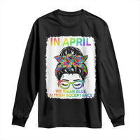 Autism Acceptance Long Sleeve Shirt Neurodivergent Support Messy Bun Ribbon Puzzle