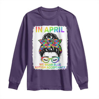 Autism Acceptance Long Sleeve Shirt Neurodivergent Support Messy Bun Ribbon Puzzle