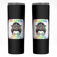 Autism Acceptance Skinny Tumbler Neurodivergent Support Messy Bun Ribbon Puzzle