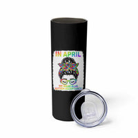 Autism Acceptance Skinny Tumbler Neurodivergent Support Messy Bun Ribbon Puzzle