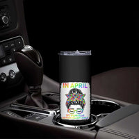 Autism Acceptance Skinny Tumbler Neurodivergent Support Messy Bun Ribbon Puzzle