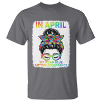 Autism Acceptance T Shirt Neurodivergent Support Messy Bun Ribbon Puzzle