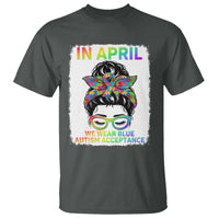 Autism Acceptance T Shirt Neurodivergent Support Messy Bun Ribbon Puzzle