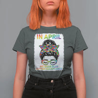 Autism Acceptance T Shirt For Women Neurodivergent Support Messy Bun Ribbon Puzzle