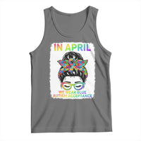 Autism Acceptance Tank Top Neurodivergent Support Messy Bun Ribbon Puzzle
