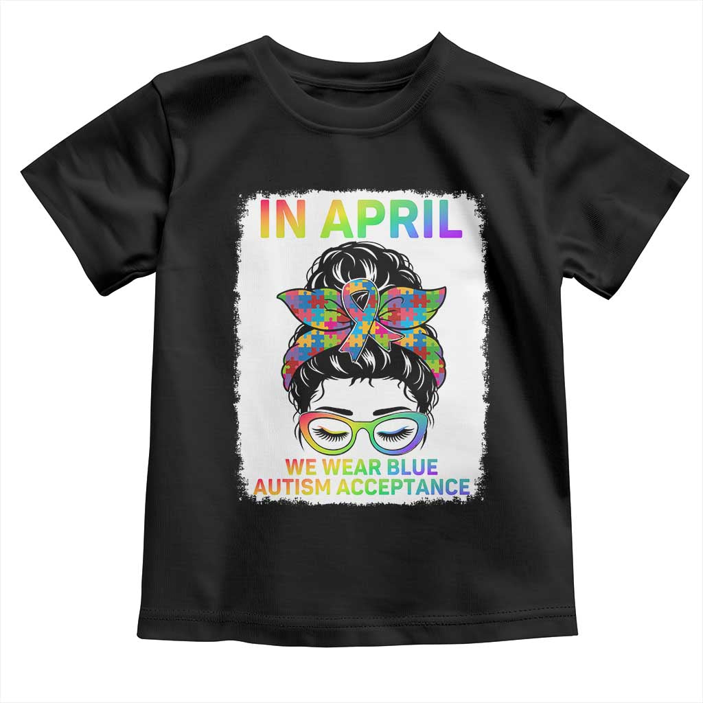 Autism Acceptance Toddler T Shirt Neurodivergent Support Messy Bun Ribbon Puzzle