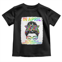 Autism Acceptance Toddler T Shirt Neurodivergent Support Messy Bun Ribbon Puzzle