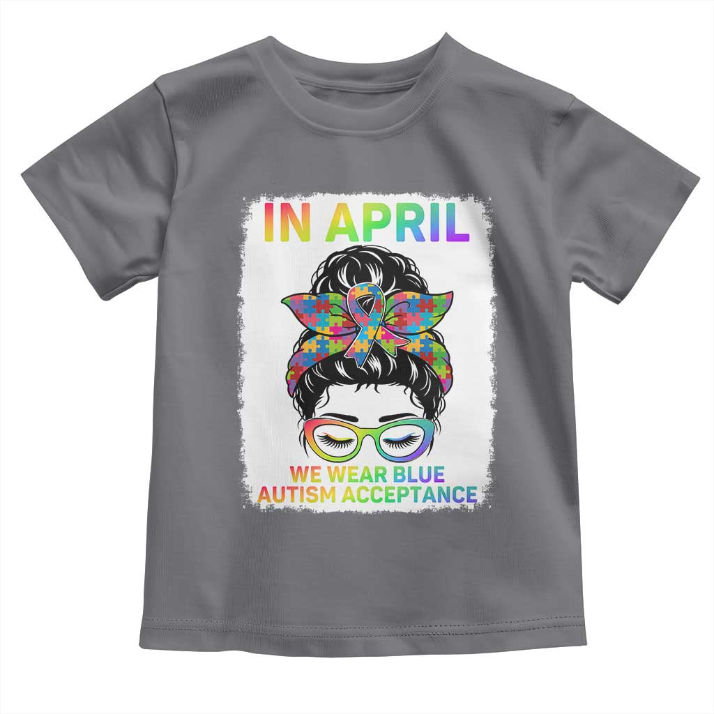 Autism Acceptance Toddler T Shirt Neurodivergent Support Messy Bun Ribbon Puzzle