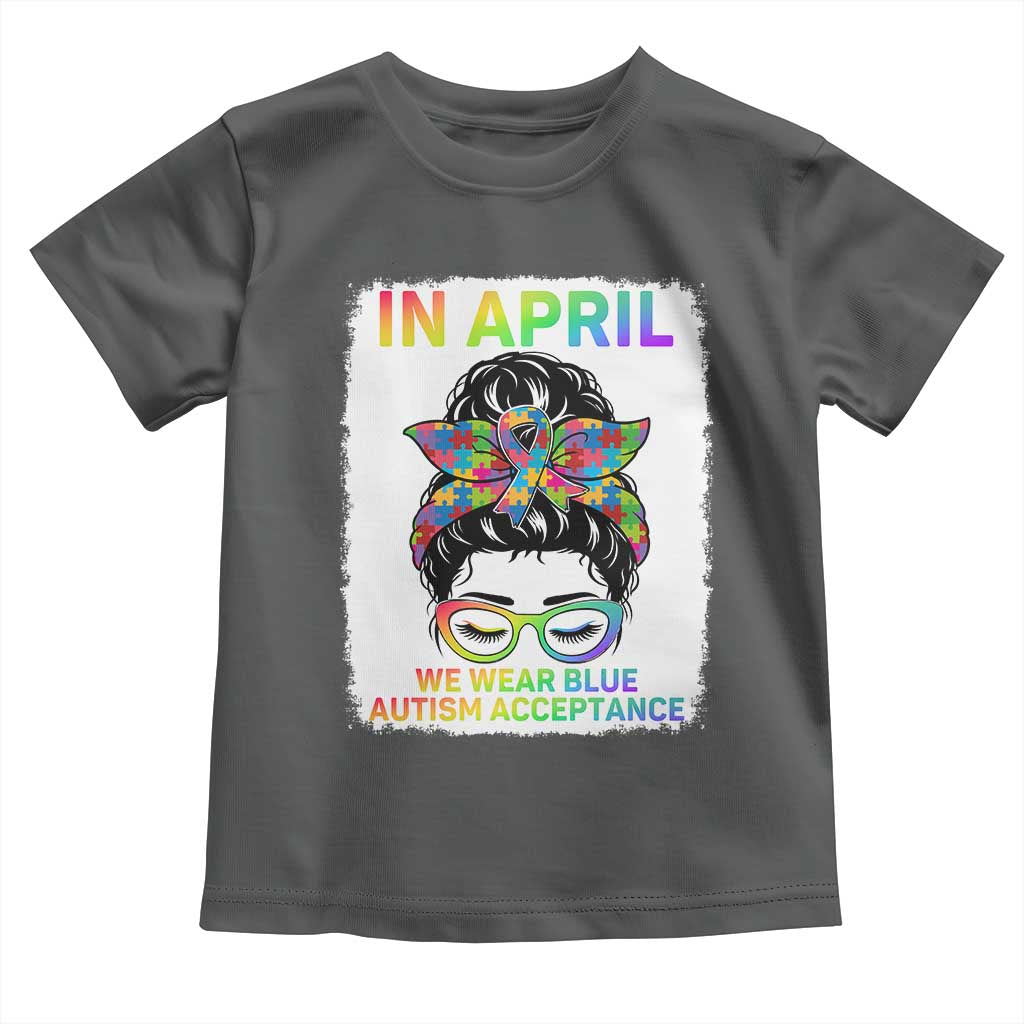Autism Acceptance Toddler T Shirt Neurodivergent Support Messy Bun Ribbon Puzzle