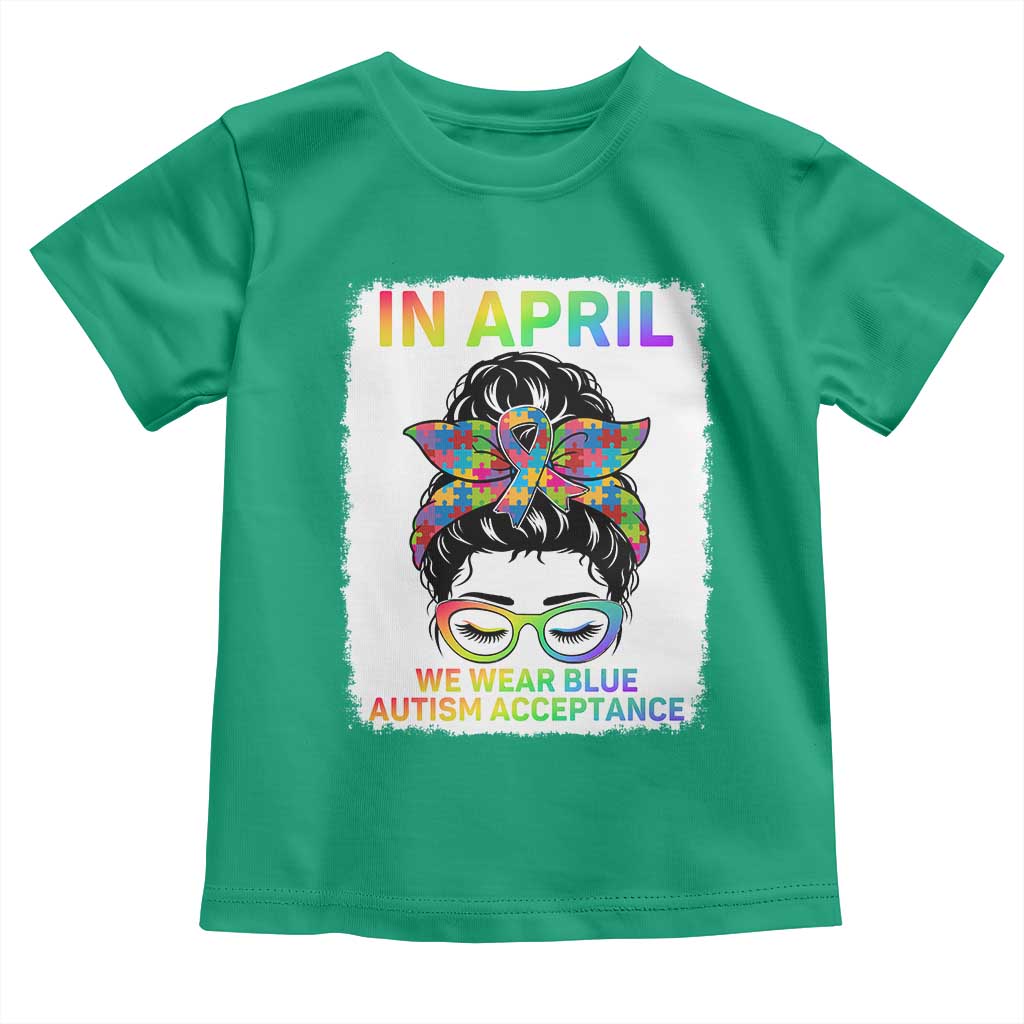 Autism Acceptance Toddler T Shirt Neurodivergent Support Messy Bun Ribbon Puzzle