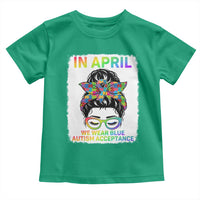 Autism Acceptance Toddler T Shirt Neurodivergent Support Messy Bun Ribbon Puzzle