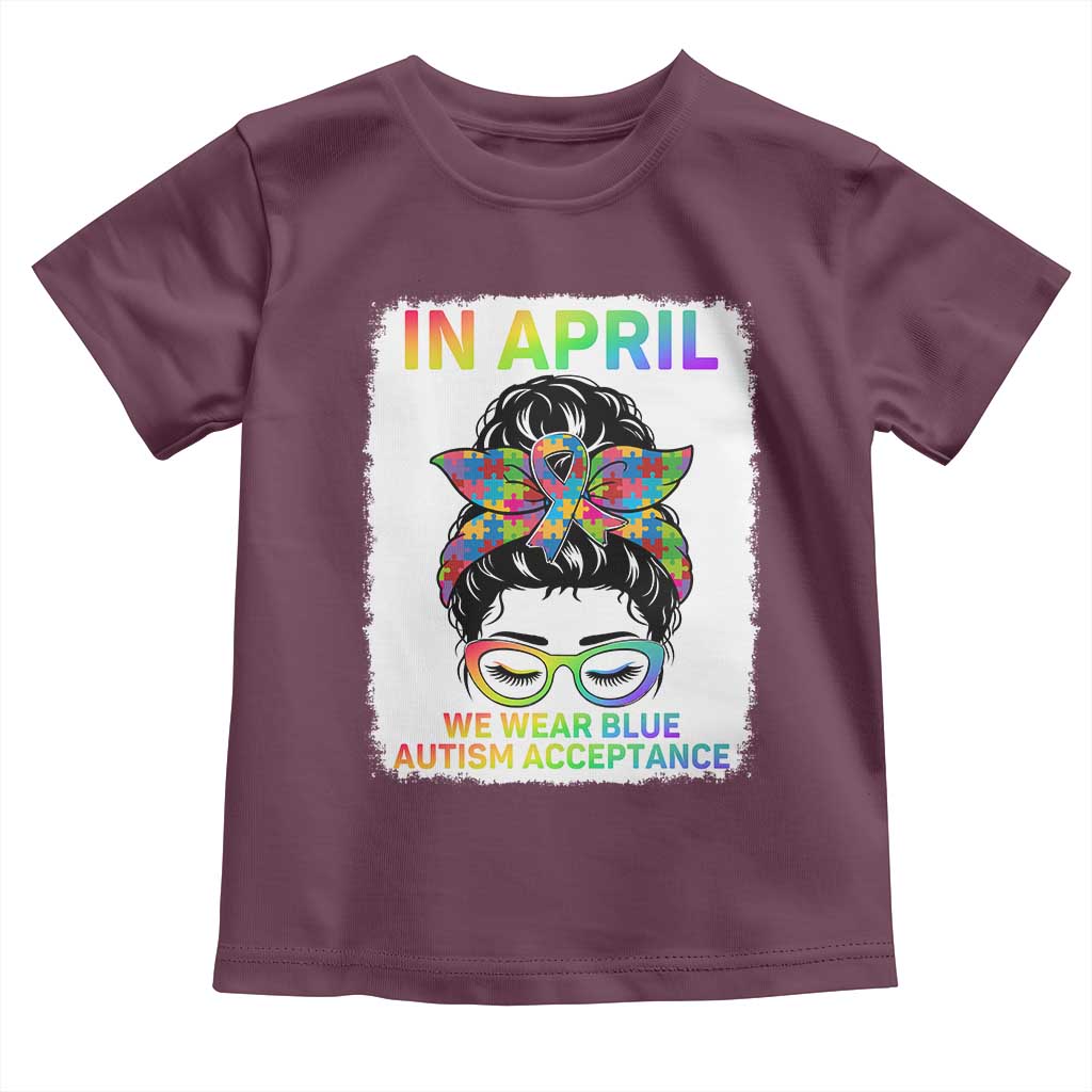 Autism Acceptance Toddler T Shirt Neurodivergent Support Messy Bun Ribbon Puzzle