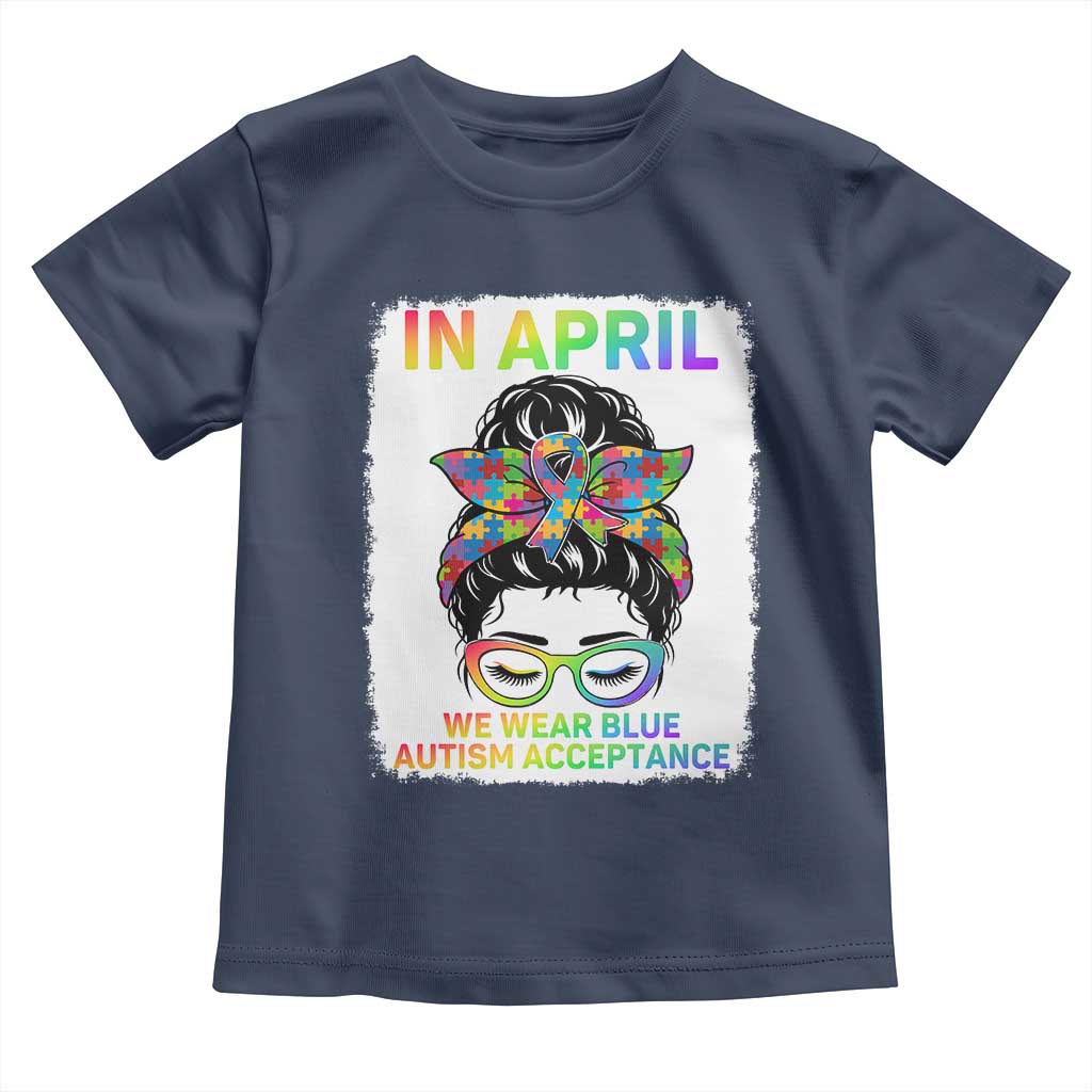 Autism Acceptance Toddler T Shirt Neurodivergent Support Messy Bun Ribbon Puzzle