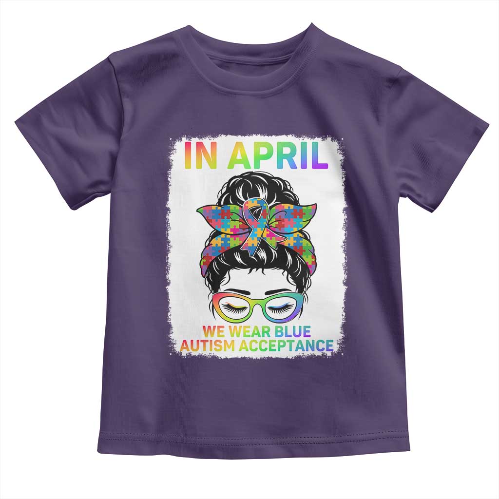 Autism Acceptance Toddler T Shirt Neurodivergent Support Messy Bun Ribbon Puzzle