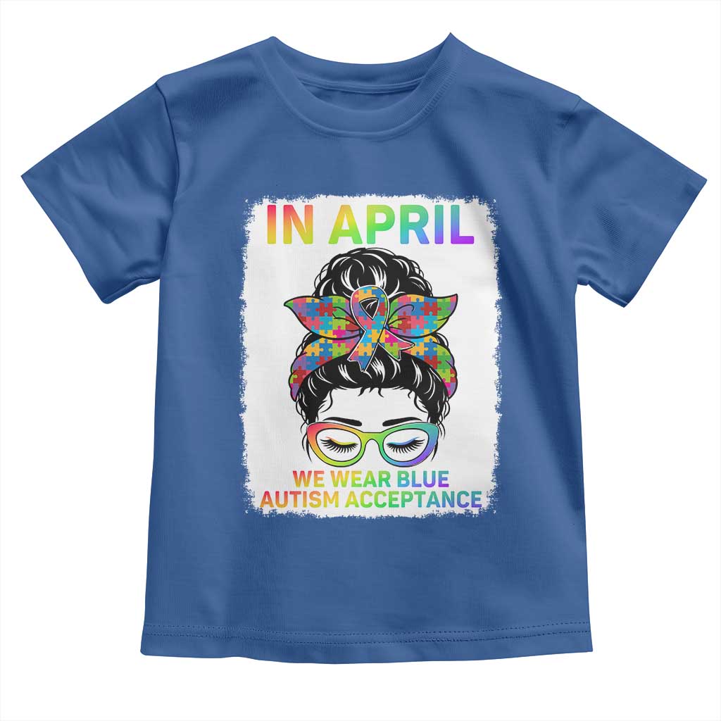 Autism Acceptance Toddler T Shirt Neurodivergent Support Messy Bun Ribbon Puzzle