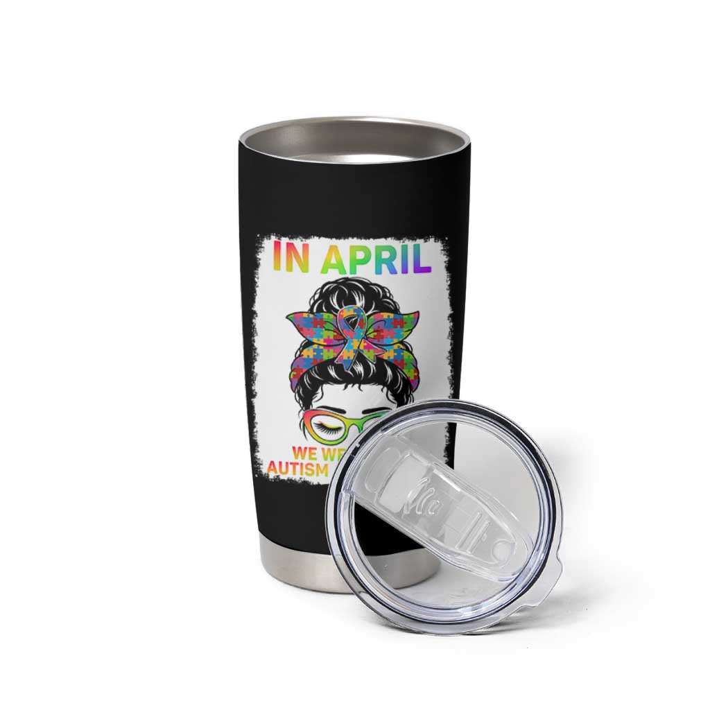 Autism Acceptance Tumbler Cup Neurodivergent Support Messy Bun Ribbon Puzzle