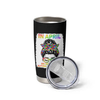 Autism Acceptance Tumbler Cup Neurodivergent Support Messy Bun Ribbon Puzzle