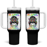 Autism Acceptance Tumbler With Handle Neurodivergent Support Messy Bun Ribbon Puzzle