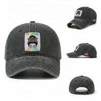 Autism Acceptance Washed Cotton Baseball Cap Neurodivergent Support Messy Bun Ribbon Puzzle