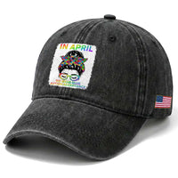 Autism Acceptance Washed Cotton Baseball Cap Neurodivergent Support Messy Bun Ribbon Puzzle