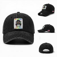 Autism Acceptance Washed Cotton Baseball Cap Neurodivergent Support Messy Bun Ribbon Puzzle