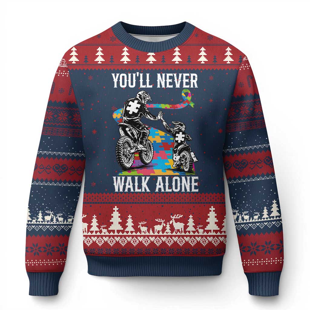 Autism Acceptance Ugly Christmas Sweater Autism Dad Motocross Rider Father Son Support
