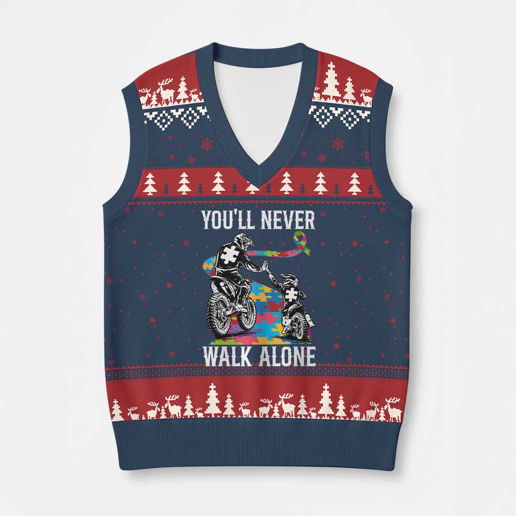 Autism Acceptance V-Neck Knit Sweater Vest Autism Dad Motocross Rider Father Son Support