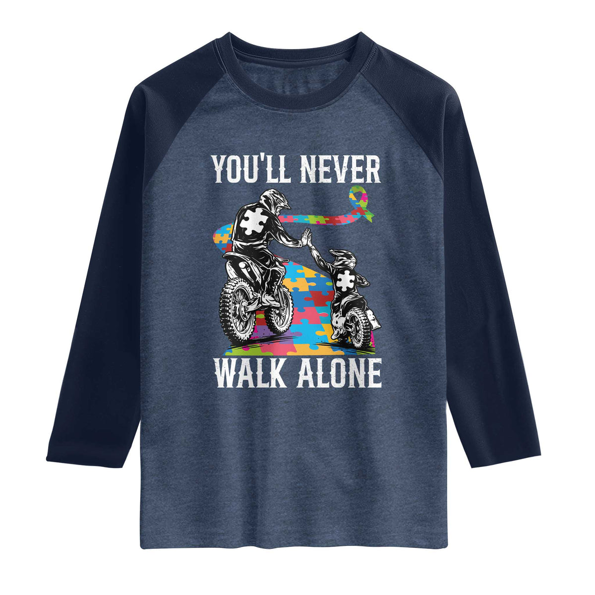 Autism Acceptance Raglan Shirt Autism Dad Motocross Rider Father Son Support