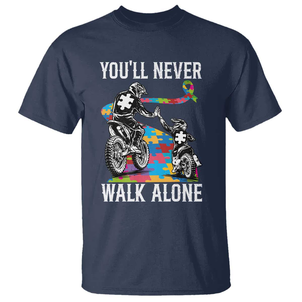 Autism Acceptance T Shirt Autism Dad Motocross Rider Father Son Support