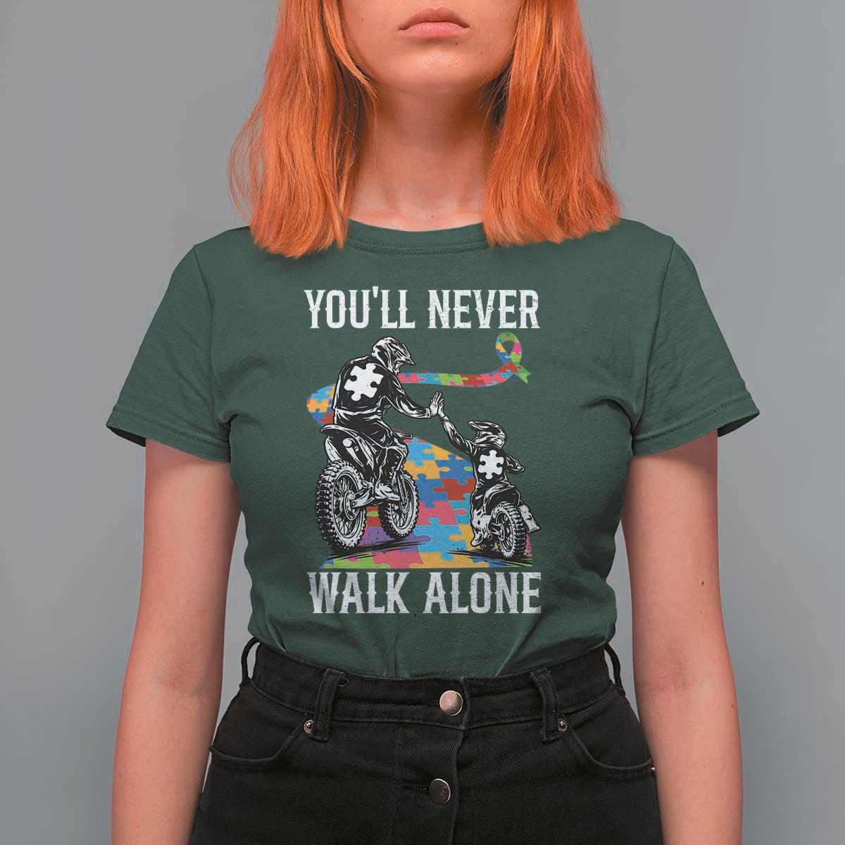 Autism Acceptance T Shirt For Women Autism Dad Motocross Rider Father Son Support
