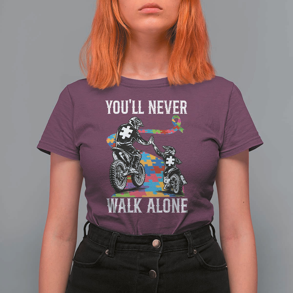 Autism Acceptance T Shirt For Women Autism Dad Motocross Rider Father Son Support
