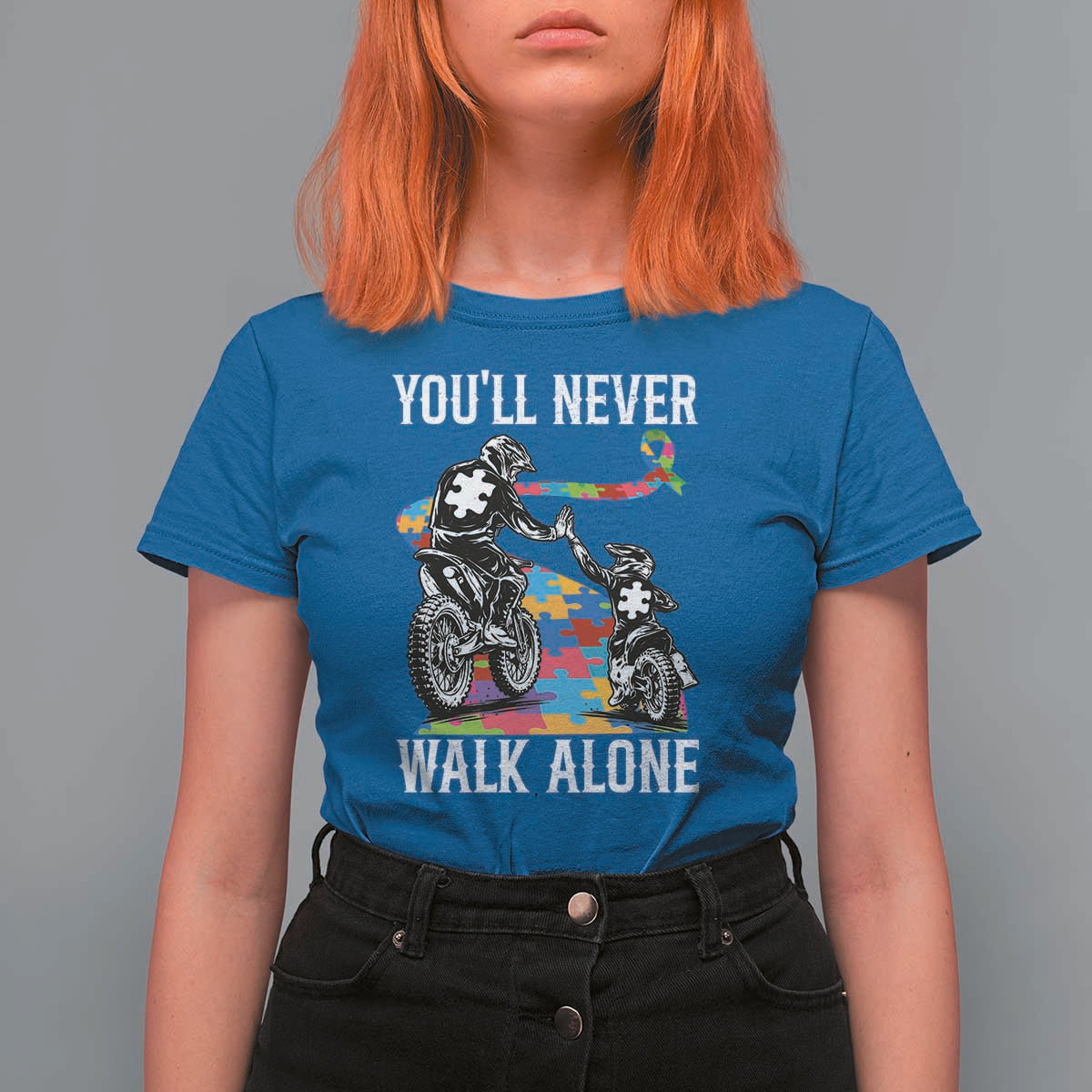 Autism Acceptance T Shirt For Women Autism Dad Motocross Rider Father Son Support