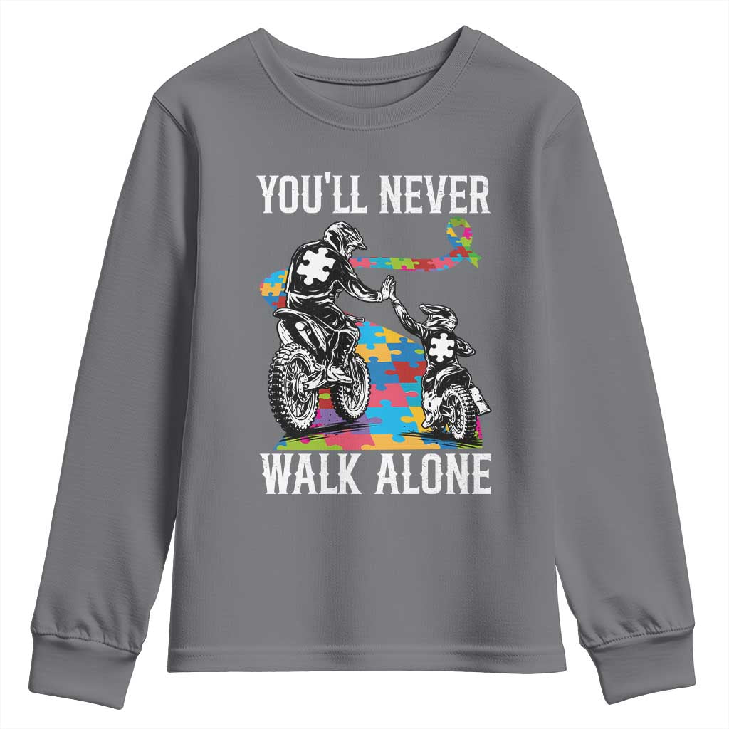 Autism Acceptance Youth Sweatshirt Autism Dad Motocross Rider Father Son Support