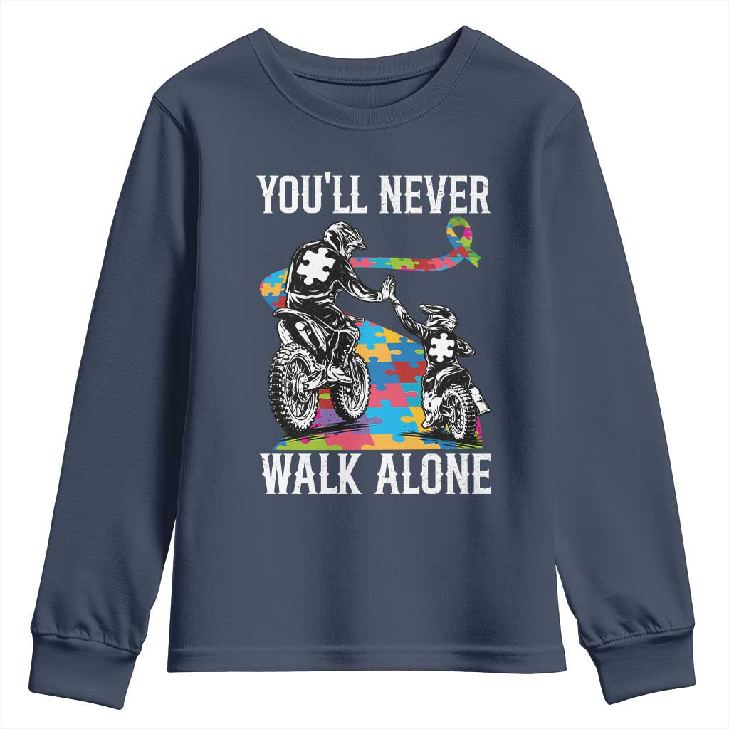 Autism Acceptance Youth Sweatshirt Autism Dad Motocross Rider Father Son Support