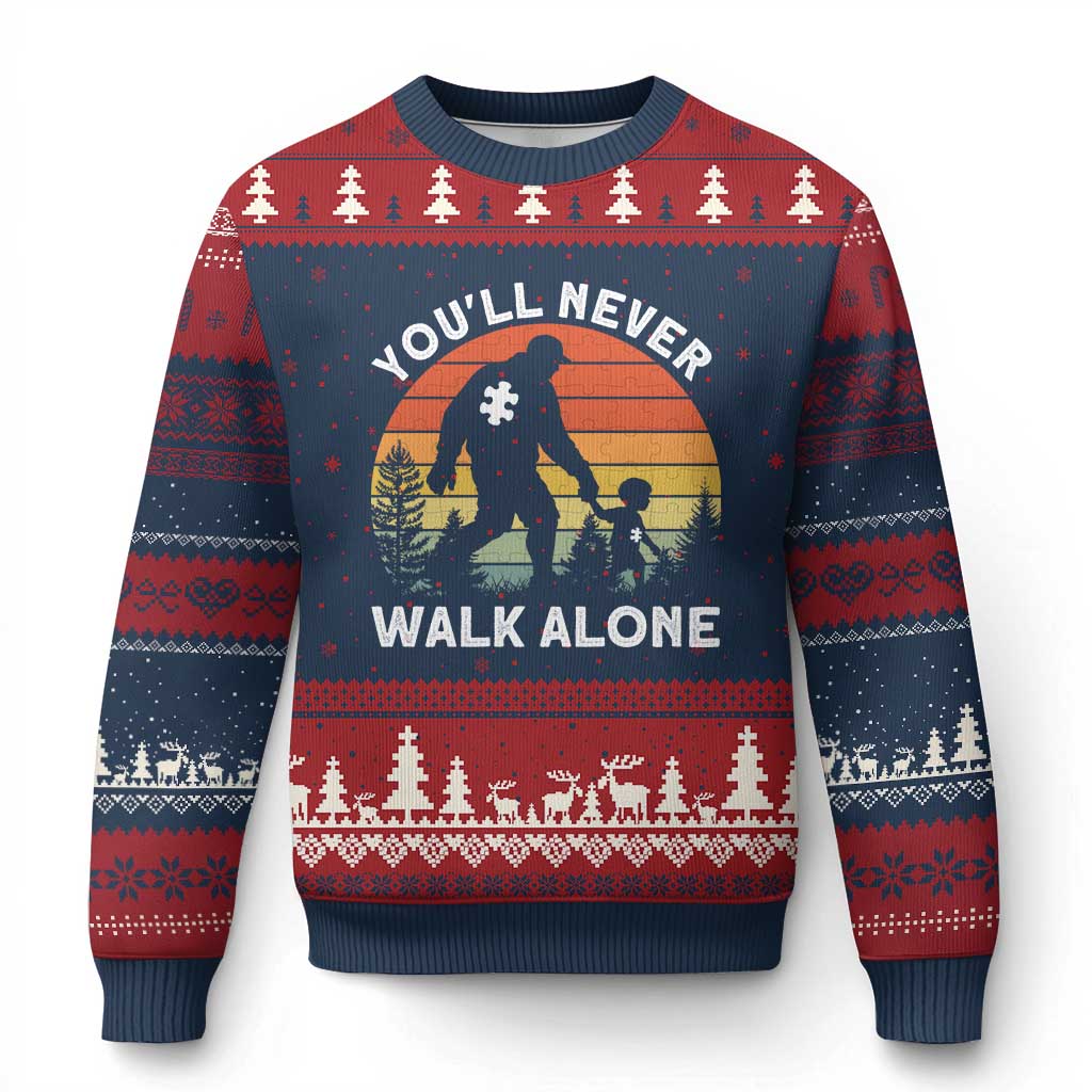 Autism Acceptance Ugly Christmas Sweater Autism Dad You'll Never Walk Alone Support