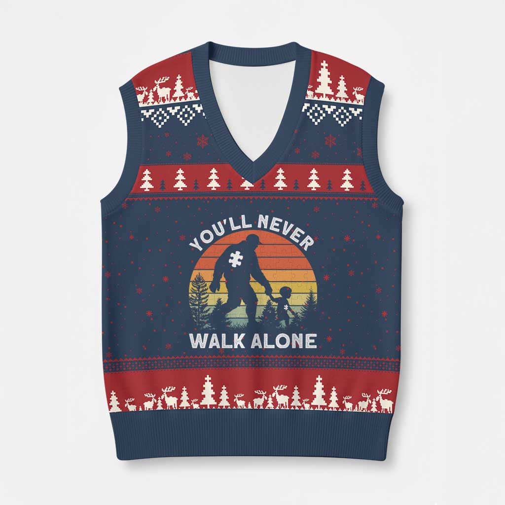 Autism Acceptance V-Neck Knit Sweater Vest Autism Dad You'll Never Walk Alone Support