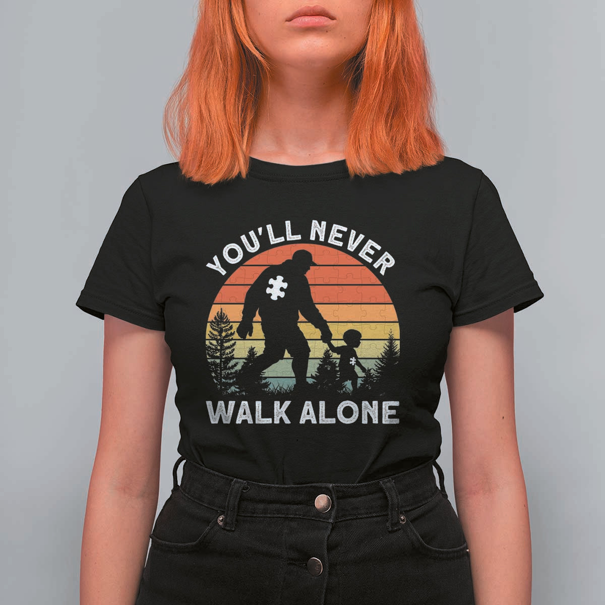Autism Acceptance T Shirt For Women Autism Dad You'll Never Walk Alone Support