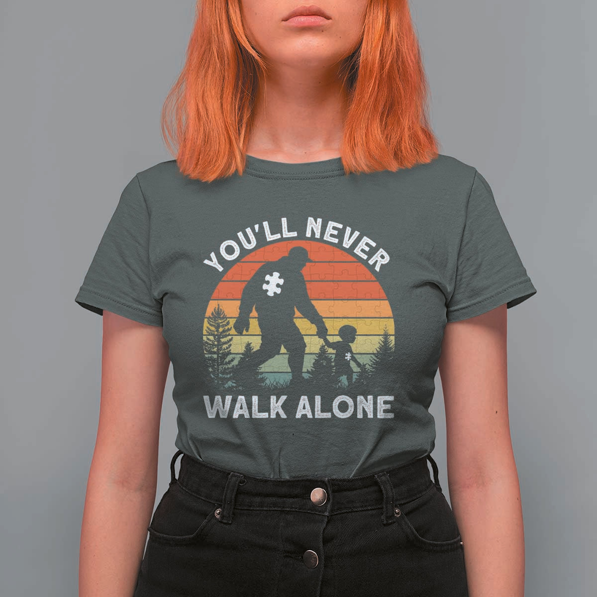 Autism Acceptance T Shirt For Women Autism Dad You'll Never Walk Alone Support