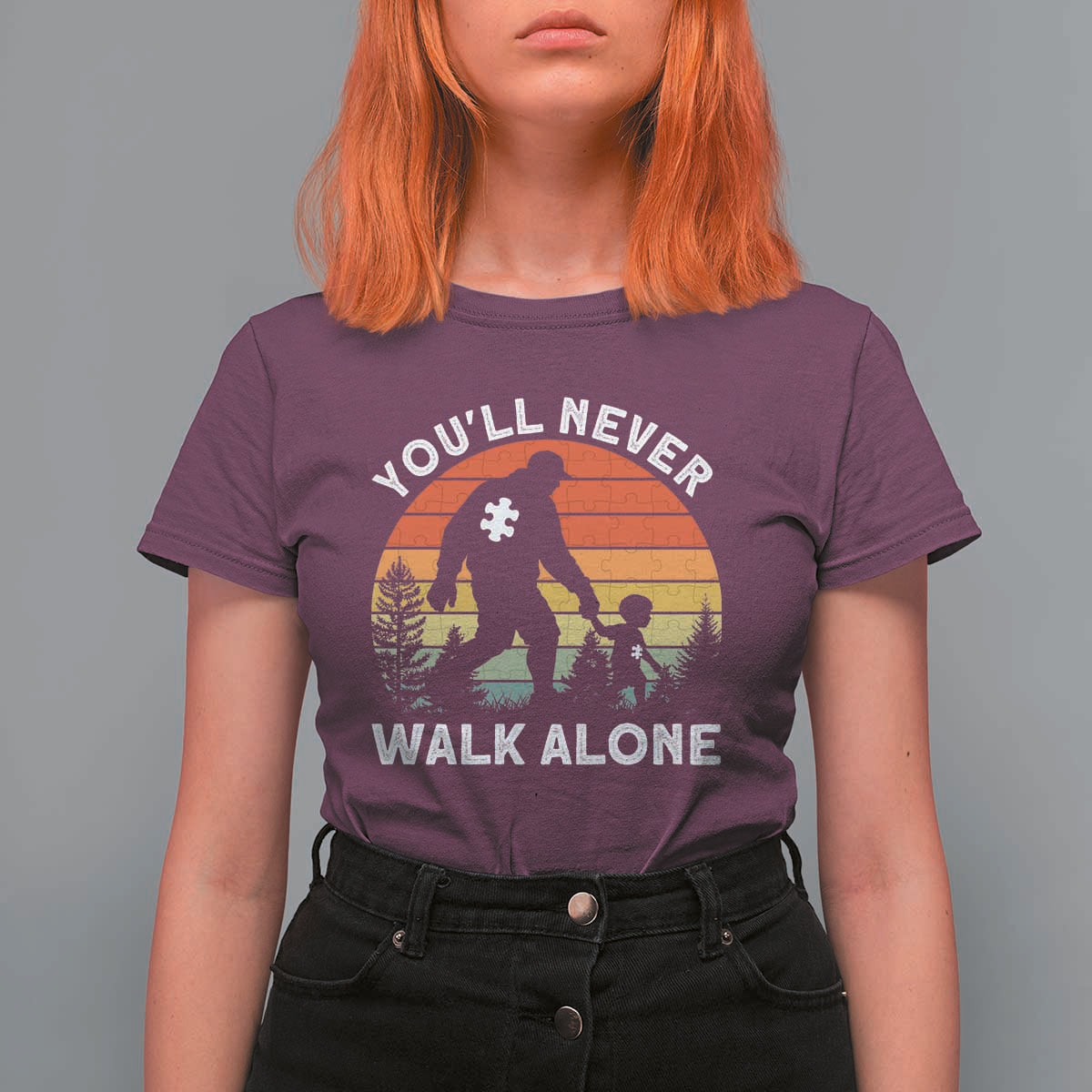 Autism Acceptance T Shirt For Women Autism Dad You'll Never Walk Alone Support