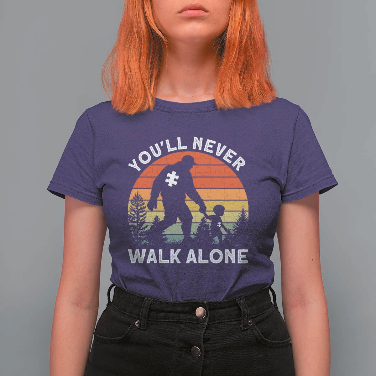 Autism Acceptance T Shirt For Women Autism Dad You'll Never Walk Alone Support