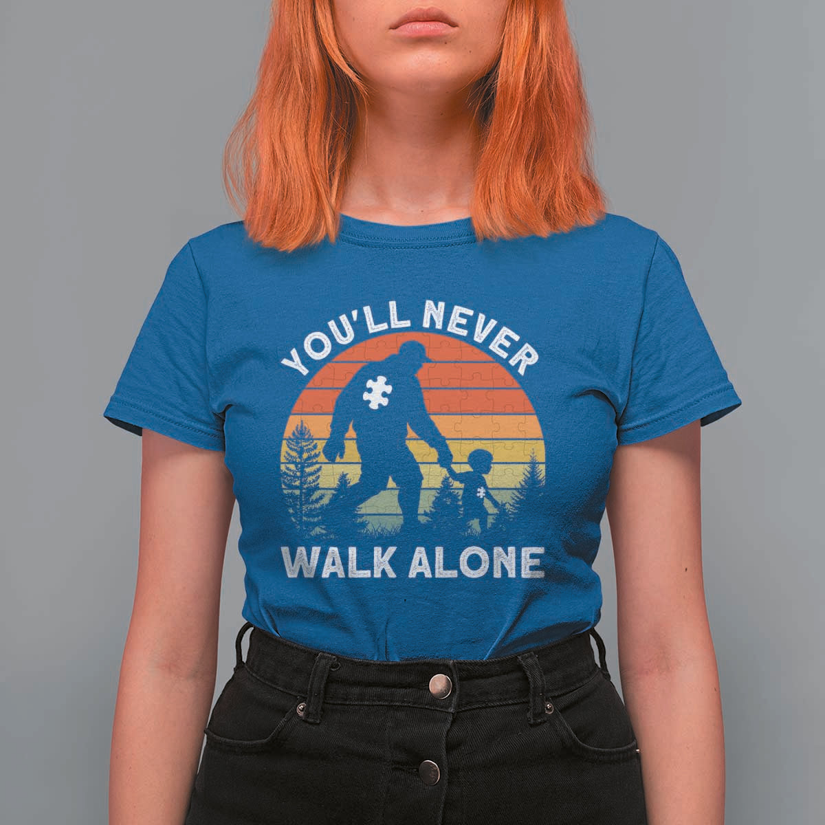 Autism Acceptance T Shirt For Women Autism Dad You'll Never Walk Alone Support