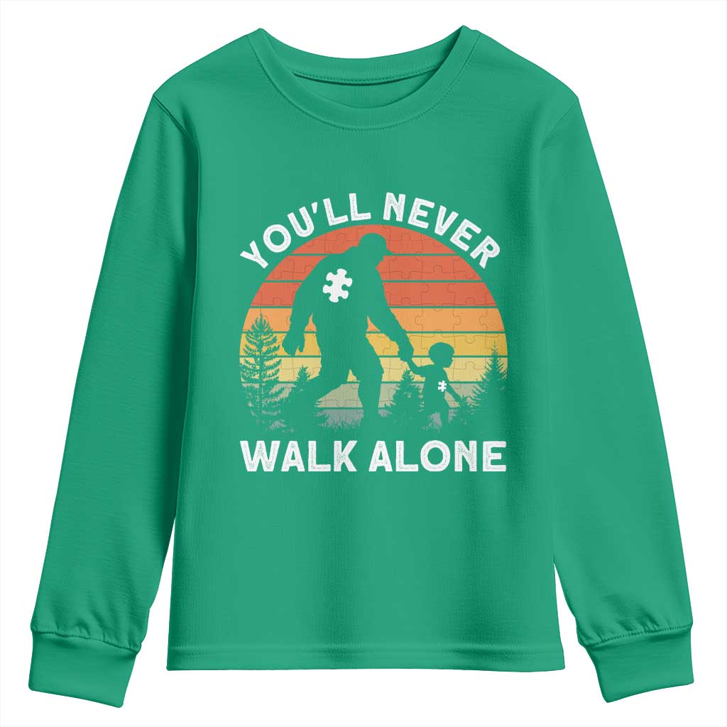 Autism Acceptance Youth Sweatshirt Autism Dad You'll Never Walk Alone Support