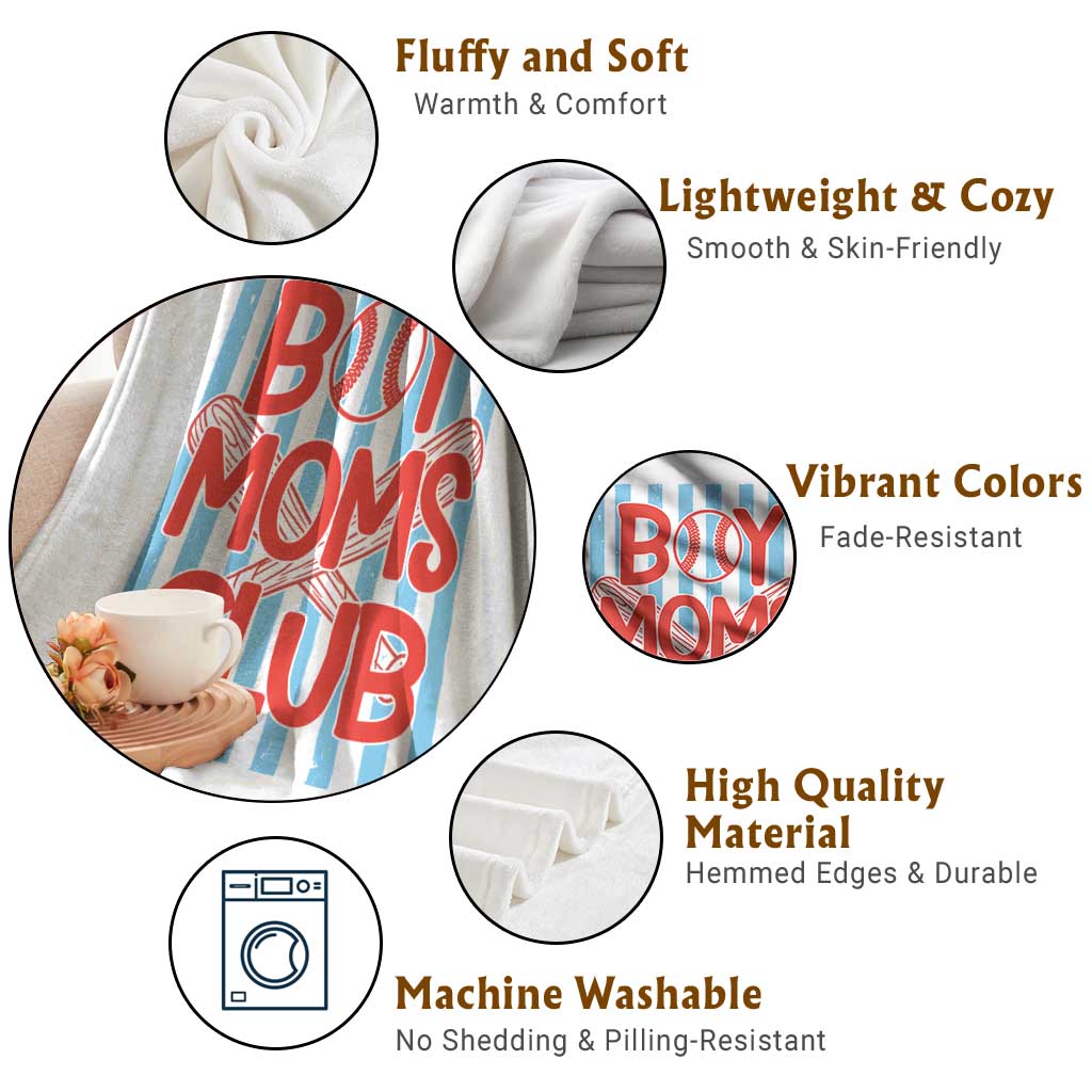 Boy Moms Club Throw Blanket Funny Motherhood Baseball Gift For Mom