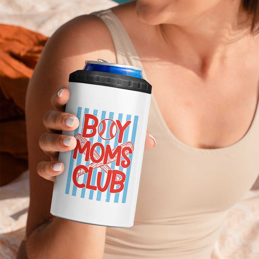 Boy Moms Club 4 in 1 Can Cooler Tumbler Funny Motherhood Baseball Gift For Mom