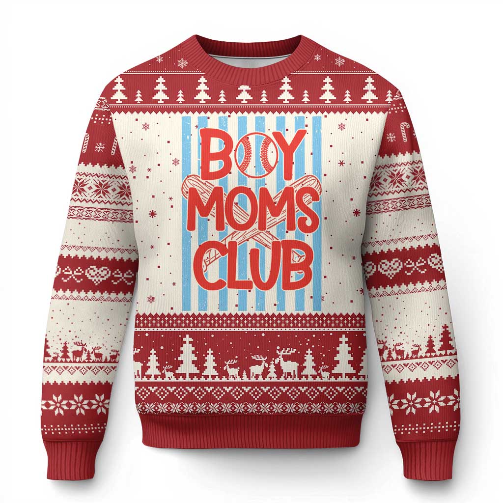 Boy Moms Club Ugly Christmas Sweater Funny Motherhood Baseball Gift For Mom