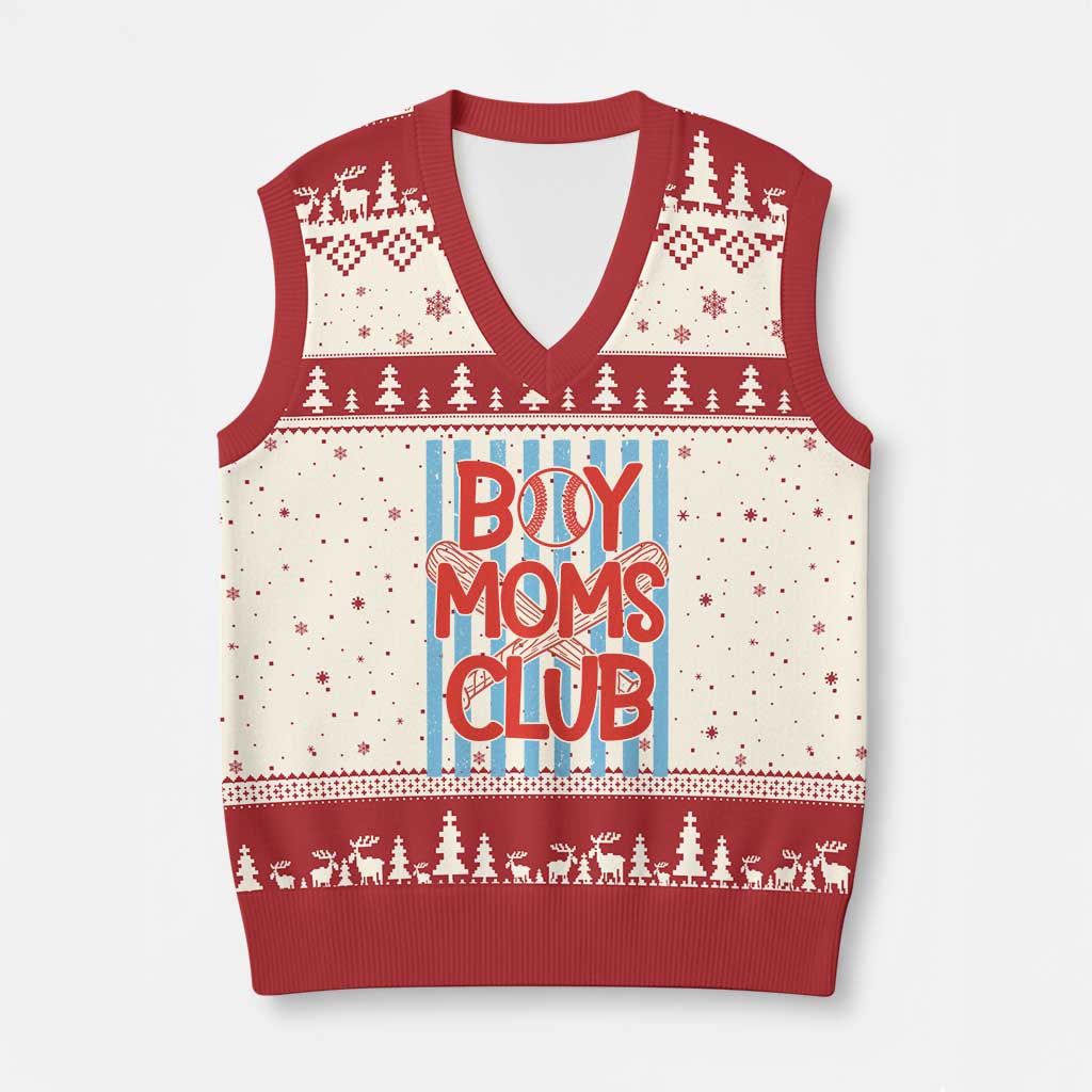 Boy Moms Club V-Neck Knit Sweater Vest Funny Motherhood Baseball Gift For Mom