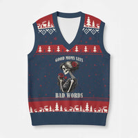 Good Moms Say Bad Words V-Neck Knit Sweater Vest Funny Sarcastic Skeleton Mom Mother’s Day