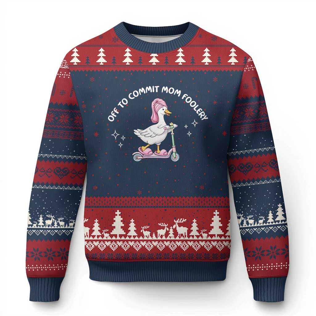 Funny Goose Mom Ugly Christmas Sweater Off To Commit Mom Foolery