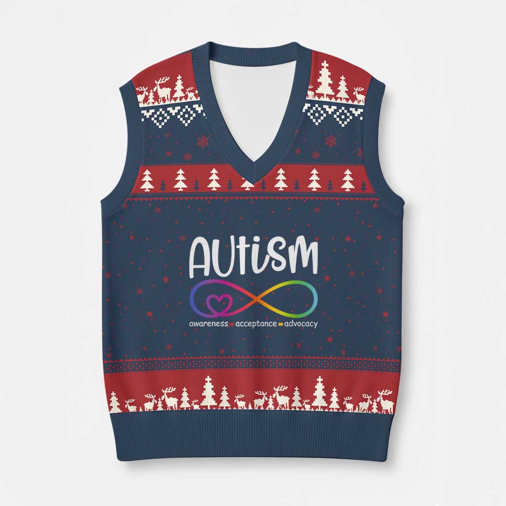 Autism Acceptance V-Neck Knit Sweater Vest Neurodivergent Support Infinity Symbol